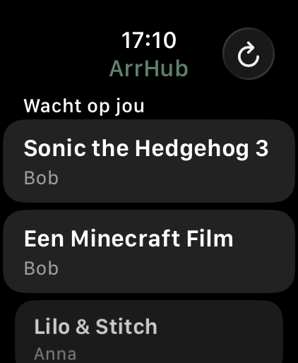 ArrHub op Apple Watch — beheer