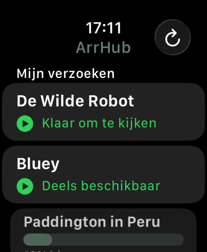 ArrHub op Apple Watch — mijn verzoeken