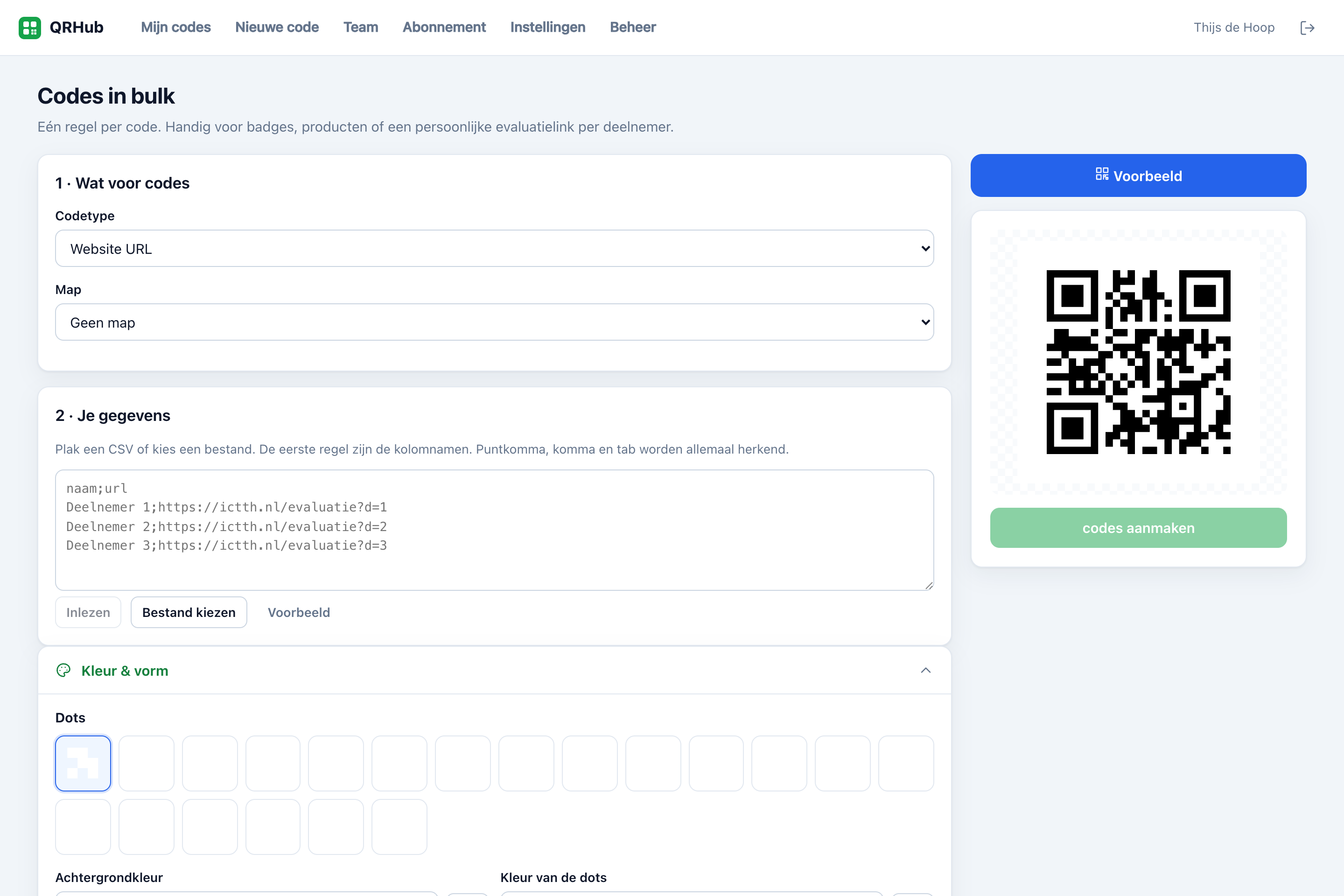 Bulk: codes maken uit een CSV-bestand