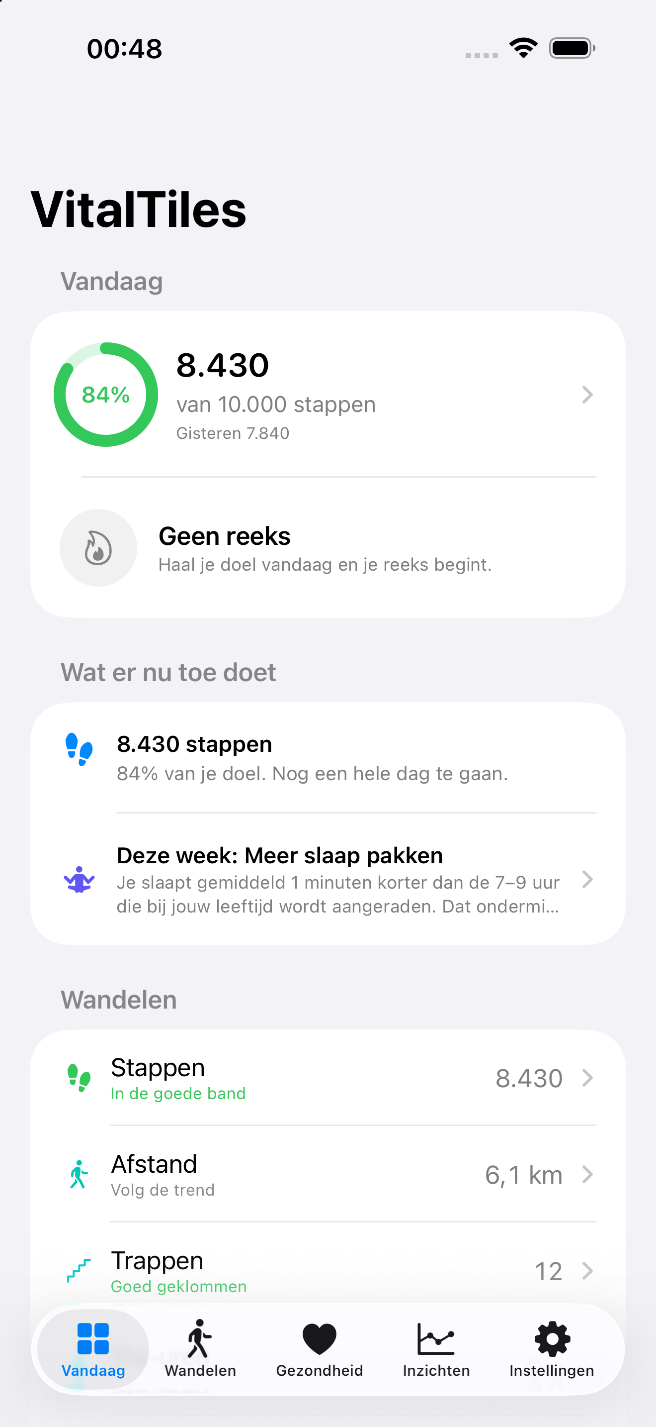 VitalTiles — Vandaag-dashboard